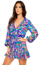 WATER BLOSSOMS - Ruffled Deep V Frill Hem Dress • Multicolor