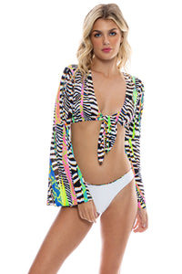 LULI DISCO - Bell Sleeve Crop Top & Seamless Wavy Ruched Back Bottom • Multicolor