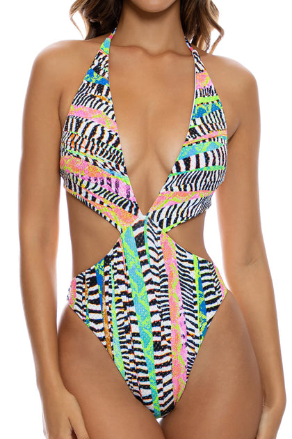 LULI DISCO - Deep V Monokini • Multicolor
