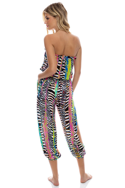 LULI DISCO - Strapless Ruffle Jogger Jumpsuit • Multicolor