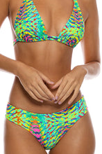 OASIS BABE - Triangle Halter Top & Seamless Full Ruched Back Bottom • Multi Green