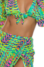 OASIS BABE - Bell Sleeve Crop Top & Ruffle High Lo Slit Skirt • Multi Green