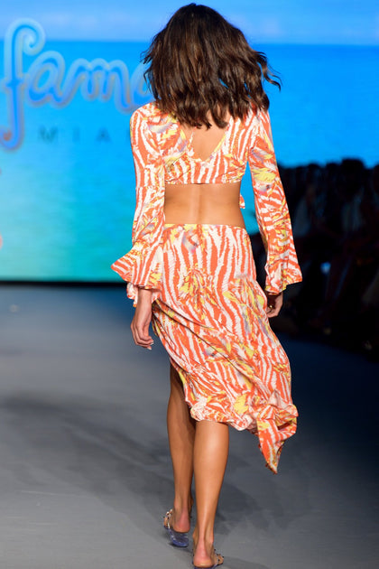 LOVE ME WILD - Bell Sleeve Crop Top & Ruffle High Lo Slit Skirt • Multicolor Runway