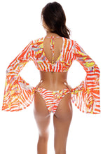 LOVE ME WILD - Bell Sleeve Crop Top & Zig Zag Cut Out High Leg Brazilian Bottom • Multicolor