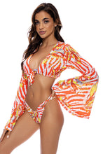 LOVE ME WILD - Bell Sleeve Crop Top & Zig Zag Cut Out High Leg Brazilian Bottom • Multicolor