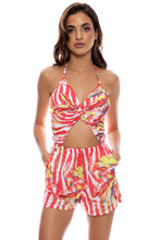 LOVE ME WILD - Front Twist Halter Short Romper • Multicolor