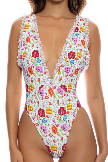 AMOR Y PLAYA - Deep V Bodysuit • White