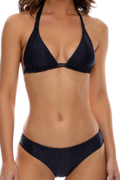 HOT TROPICS - Triangle Halter Top & Seamless Full Ruched Back Bottom • Black