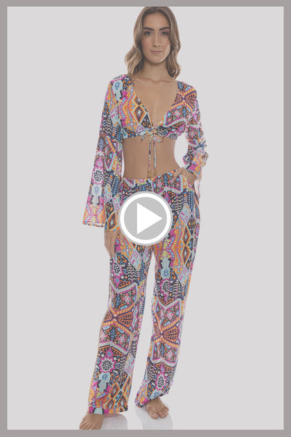 MARACUYA KISSES - Bell Sleeve Crop Top & Split Side Wide Leg Pant • Multicolor