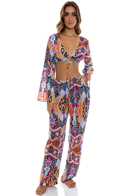 MARACUYA KISSES - Bell Sleeve Crop Top & Split Side Wide Leg Pant • Multicolor