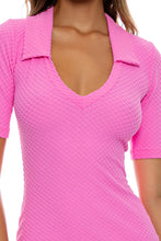 BEACH FUZZ - Deep V Polo Dress • Bubble Gum