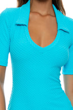 BEACH FUZZ - Deep V Polo Dress • Daydream Blue