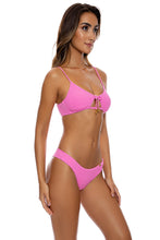 BEACH FUZZ - Scoop Neck Cut Out Top & Seamless Wavy Ruched Back Bottom • Bubble Gum