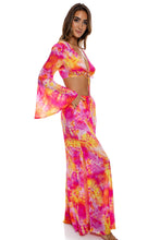 RETRO DREAM - Bell Sleeve Crop Top & Open Sides Wide Leg Pant • Multi Pink