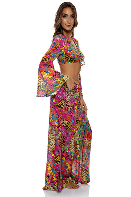 SHORE THING - Bell Sleeve Crop Top & Open Sides Wide Leg Pant • Multicolor