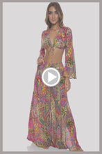 SHORE THING - Bell Sleeve Crop Top & Open Sides Wide Leg Pant • Multicolor