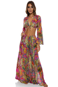 SHORE THING - Bell Sleeve Crop Top & Open Sides Wide Leg Pant • Multicolor