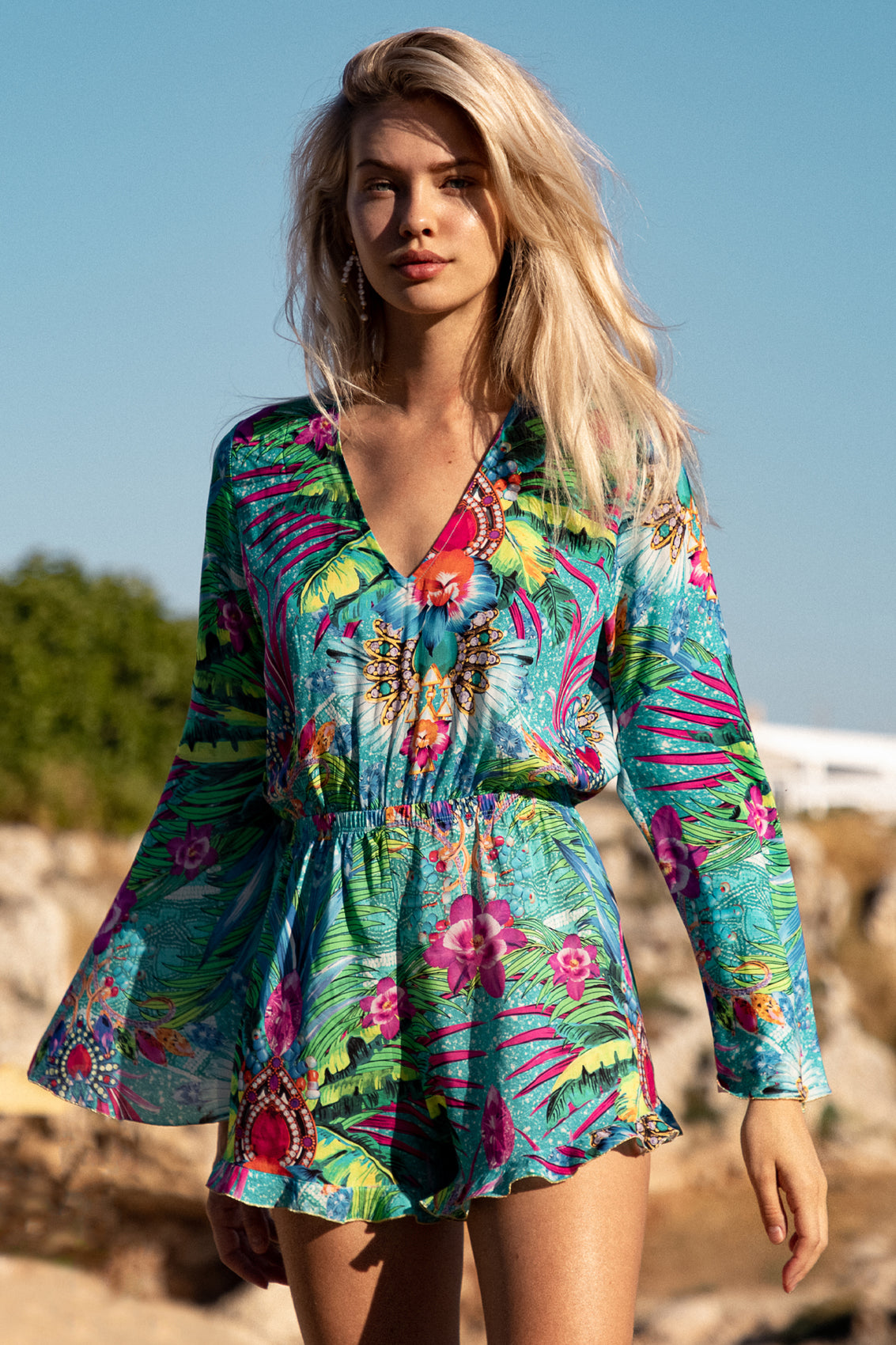 HIDDEN GEMS - Bell Sleeve Romper • Multicolor