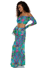 HIDDEN GEMS - Laced Up Off The Shoulder Crop Top & Open Sides Wide Leg Pant • Multicolor