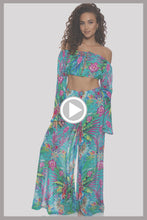 HIDDEN GEMS - Laced Up Off The Shoulder Crop Top & Open Sides Wide Leg Pant • Multicolor