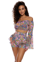 PINKIN' ABOUT YOU - Laced Up Off The Shoulder Crop Top & Shorts • Multicolor