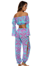 SHOCK WAVES - Off The Shoulder Flre Sleeve Top & Gipsy Split Side Pant • Multicolor