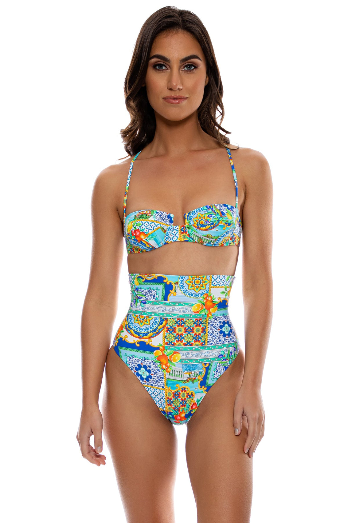 AMALFI - Sweetheart Balconette & High Waist Corset Bottom • Multicolor