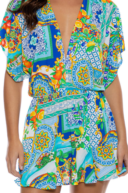 AMALFI - Playera V Neck Ruffle Dress • Multicolor