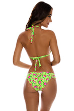 TI AMO - Ruffle Trim Triangle Halter Top & Seamless Full Ruched Back Bottom • Radiant Yellow