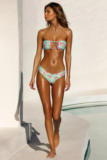 TI AMO - Ruffle Trim Bandeau Top & Seamless Full Ruched Back Bottom • Aqua Campaign