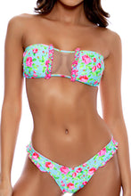 TI AMO - Ruffle Trim Bandeau Top & Ruffle Trim High Leg Brazilian Bottom • Aqua