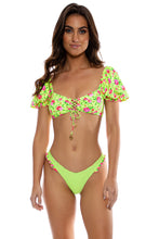 TI AMO - Puff Sleeve Bralette Top & Reversible Ruffle High Leg Brazilian Bottom • Radiant Yellow