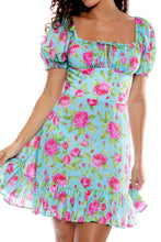 TI AMO - Ruched Square Neckline 
Dress • Aqua