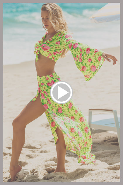 TI AMO - Ruffle Bell Sleeve Crop Top & Ruffle High Lo Slit Skirt • Radiant Yellow