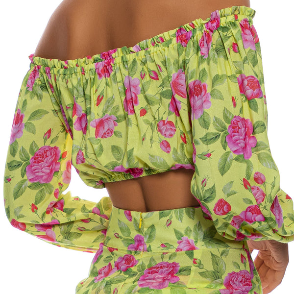 TI AMO - Ruffle Laced Up Open Shoulders Crop Top