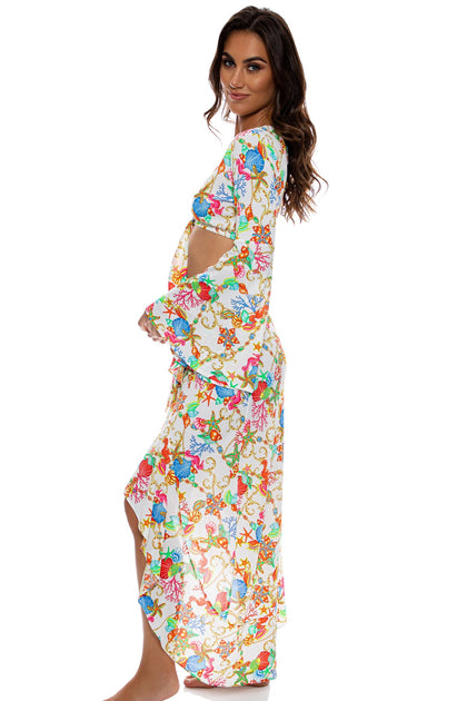 IL MARE - Bell Sleeve Crop Top & Ruffle High Lo Slit Skirt • White