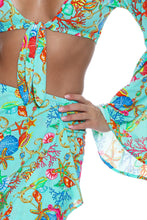 IL MARE - Bell Sleeve Crop Top & Ruffled High-lo Slit Skirt • Aqua