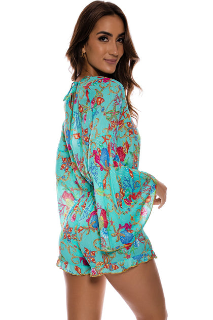 IL MARE - Bell Sleeve Romper • Aqua