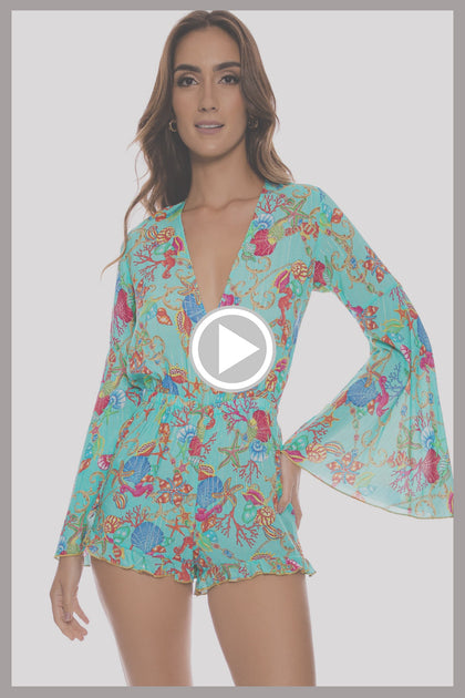 IL MARE - Bell Sleeve Romper • Aqua