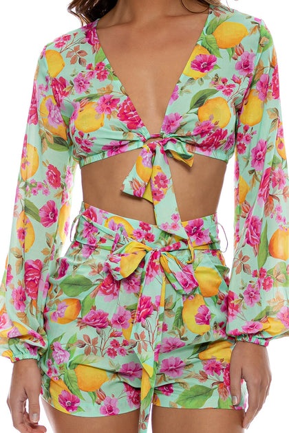 LIMONCELLO - Tie Front Crop Top & Tie Waist  Shorts • Multicolor