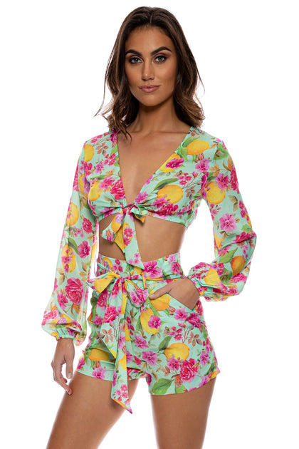 LIMONCELLO - Tie Front Crop Top & Tie Waist  Shorts • Multicolor