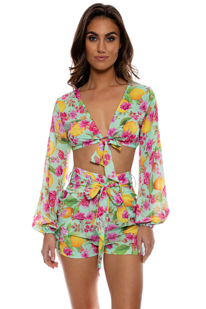 LIMONCELLO - Tie Front Crop Top & Tie Waist  Shorts • Multicolor