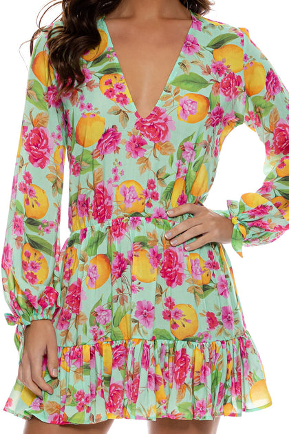 LIMONCELLO - Deep V Frill Hem Dress • Multicolor