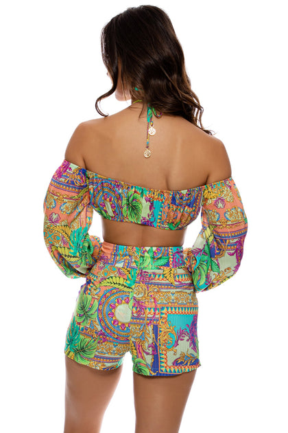 POSITANO - Ring Tie Crop Top & Shorts • Multicolor