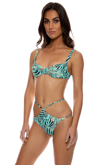 ANIMALE - Wide Strap Balconette Top & Reversible Diamond Cut Bottom • Aqua
