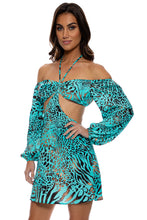 ANIMALE - Long Sleeve Cut Out Short Dress • Aqua