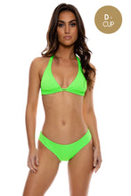QUE SERA SERA - Triangle Halter Top & Seamless Full Ruched Back Bottom • Neon Lime