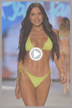 BELLA - Seamless Triangle Top & Seamless Wavy Ruched Back Brazilian Tie Side Bottom • Shiny Neon Yellow Runway