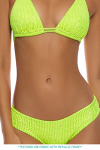 BELLA - Triangle Halter Top & Seamless Full Ruched Back Bottom • Shiny Neon Yellow