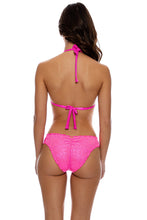 BELLA - Triangle Halter Top & Seamless Full Ruched Back Bottom • Metallic Hot Pink